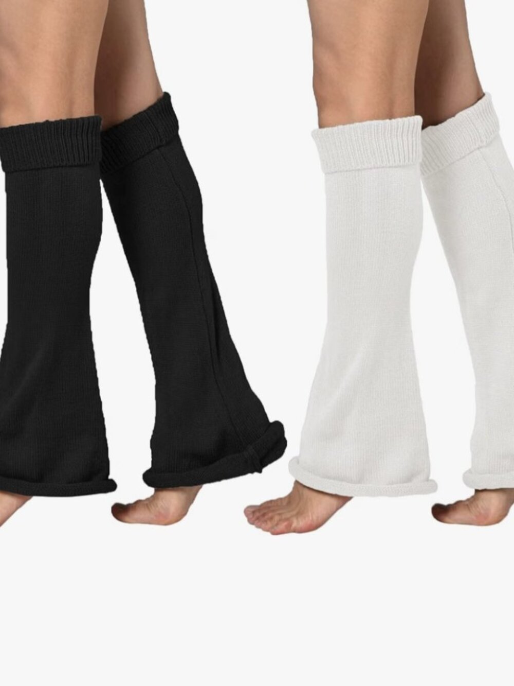 Black and White Set of 2 Leg Warmers Sweater Knit Alt Accessory Knee High Flare